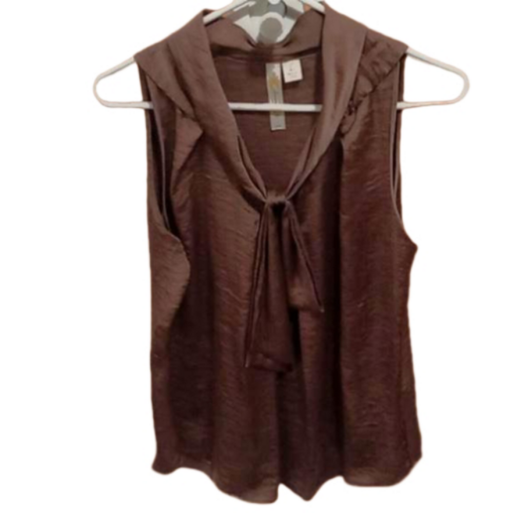 (12)   ADIVA, SUMMER SILKY PULLOVER SLEEVELESS BROWN BLOUSE SI?E LARGE